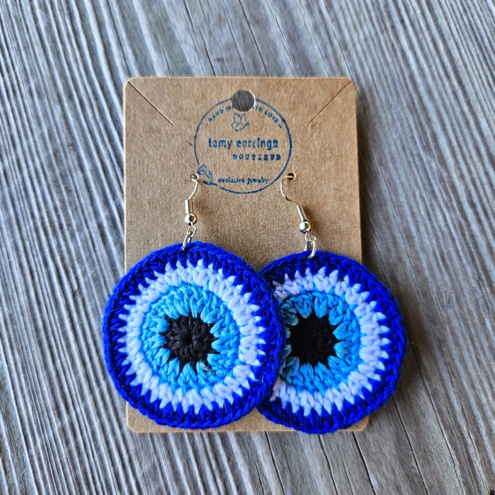 Crochet Turkish eye earrings woven hoops accessories and jewelry handmad